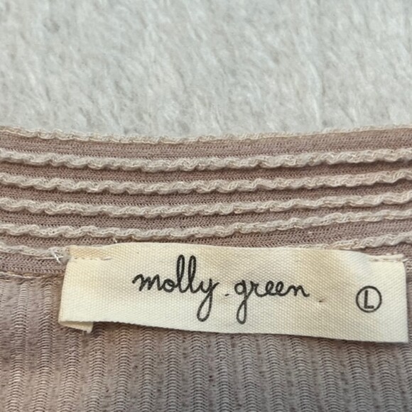 Molly Green Womens Tan Low VNeck Textured Balloon Sleeve Pullover Top Size Large - Picture 6 of 11